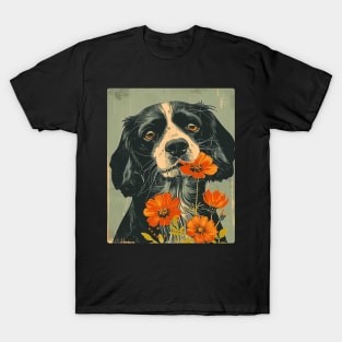 Cocker Spaniel Flowers Photo Art Design For Dog Onwer T-Shirt